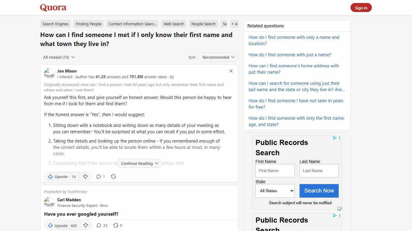 How to find someone I met if I only know their first name and what town they live in - Quora